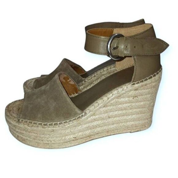 MARC FISHER OLIVE GREEN ESPADRILL WEDGE SANDALS SZ.9.5 EUC. - Picture 3 of 9